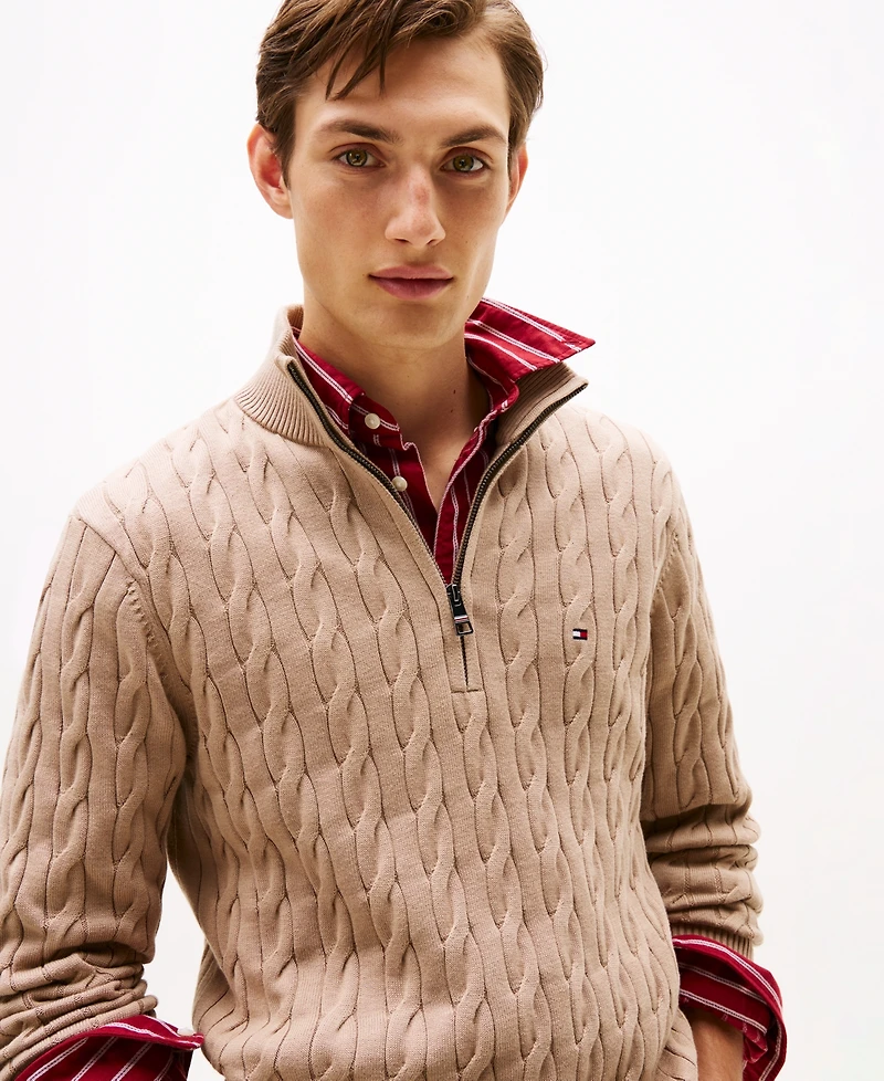 Tommy Hilfiger Men's Long-Sleeve Cable Knit Quarter-Zip Sweater