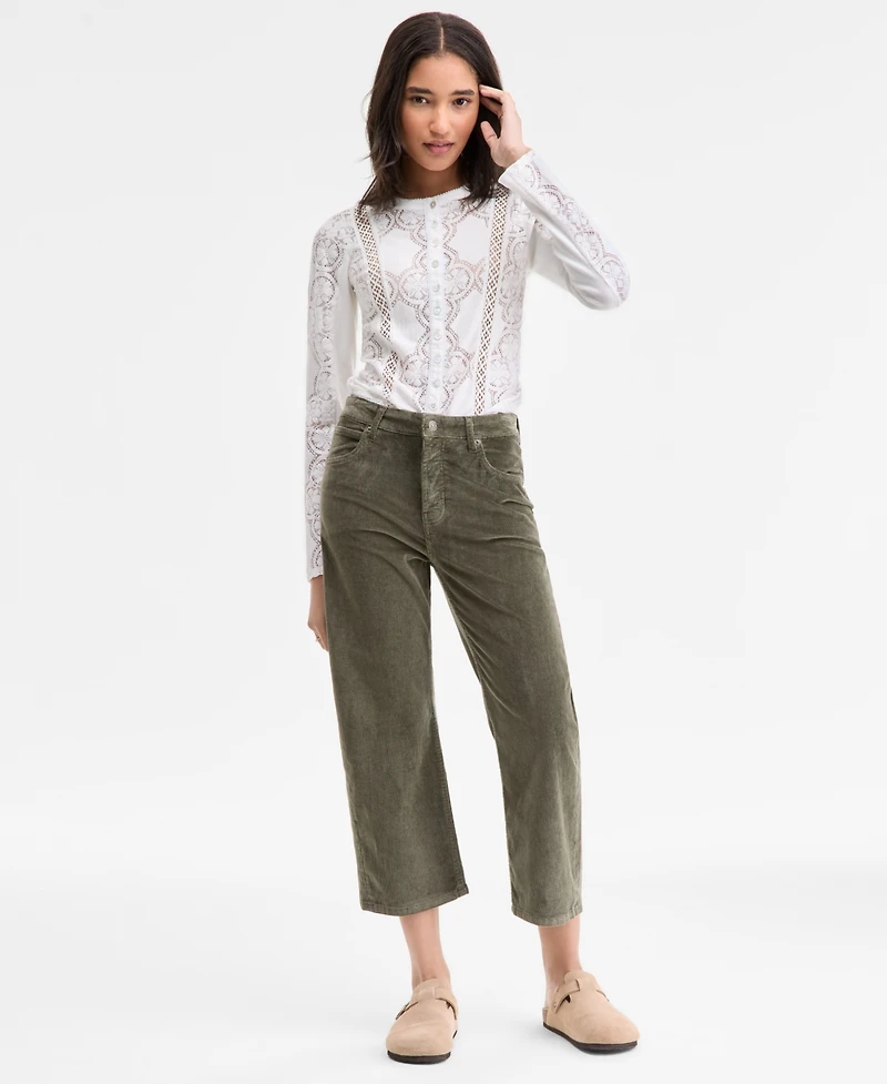 Free People Women's Button-Front Long Sleeve Lace Top