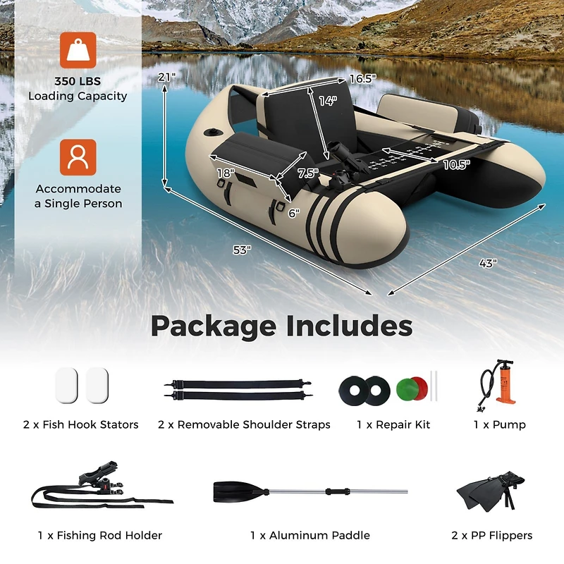 Akiudex Inflatable Fishing Float Tube with Pump Storage Pockets and Fish Ruler