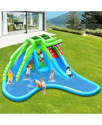 Gymax Crocodile Inflatable Water Slide Park Kids Bounce House with Dual Slides With 780W Blower