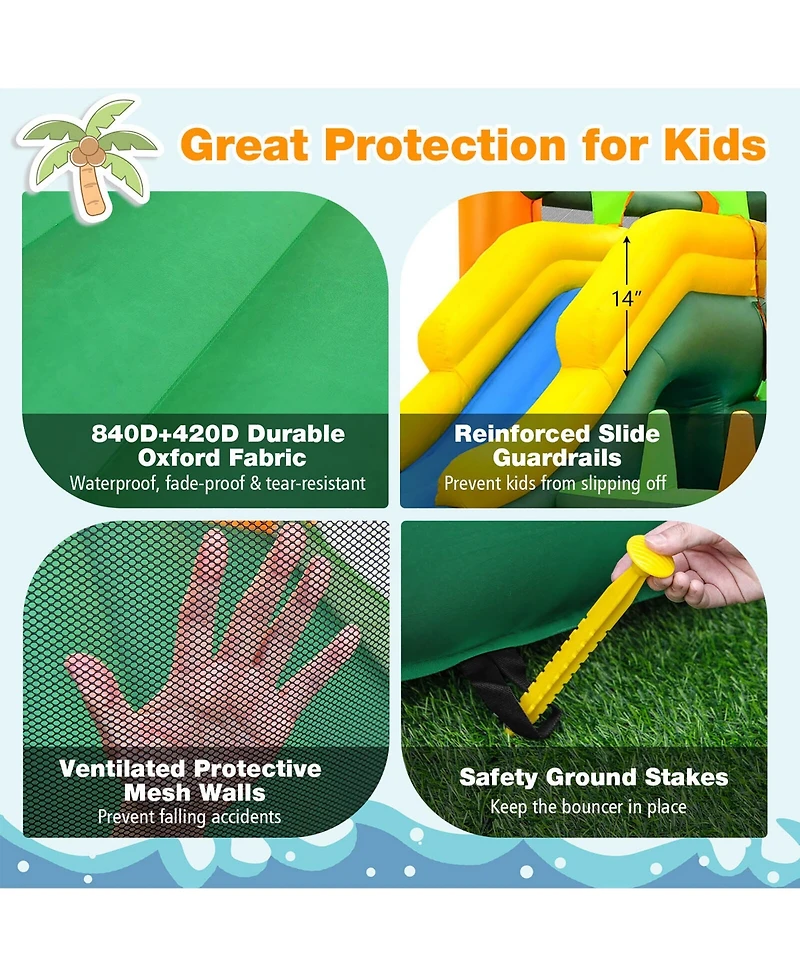 Gymax Tropical Inflatable Bounce Castle 8-in-1 Giant Jumping House with 680W Blower