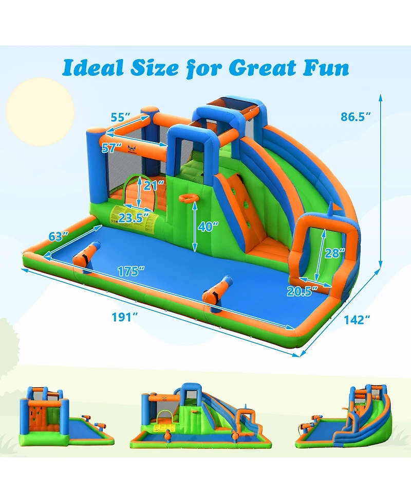 Gymax Inflatable Water Slide Giant Bounce Castle with Dual Climbing Walls and 735W Blower