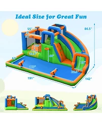 Gymax Inflatable Water Slide Giant Bounce Castle with Dual Climbing Walls and 735W Blower