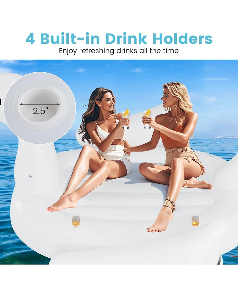 Gymax Giant Inflatable Swan Floating Island 4-Person Pool Float with 4 Cups Holders