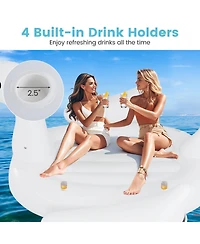Gymax Giant Inflatable Swan Floating Island 4-Person Pool Float with 4 Cups Holders