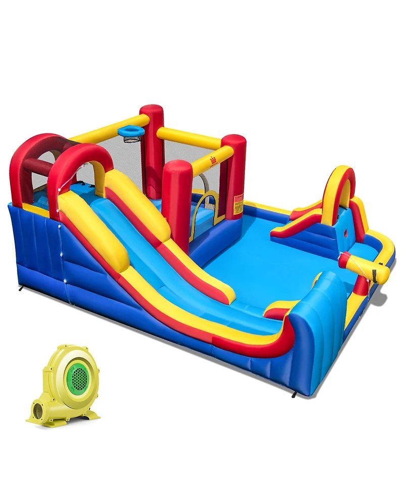 Gymax Inflatable Water Slide Giant Kids Water Park w/ Double Slides & 735W Blower