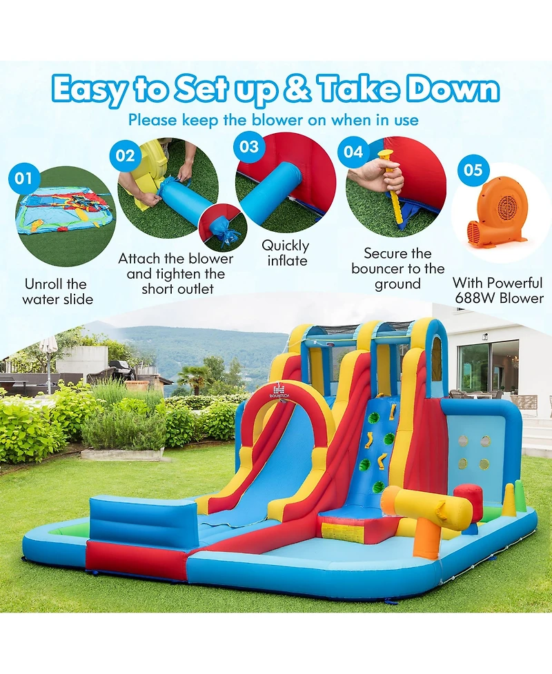 Gymax Inflatable Water Slide with Long Slide Climbing Wall Splash Pools with 950W Blower