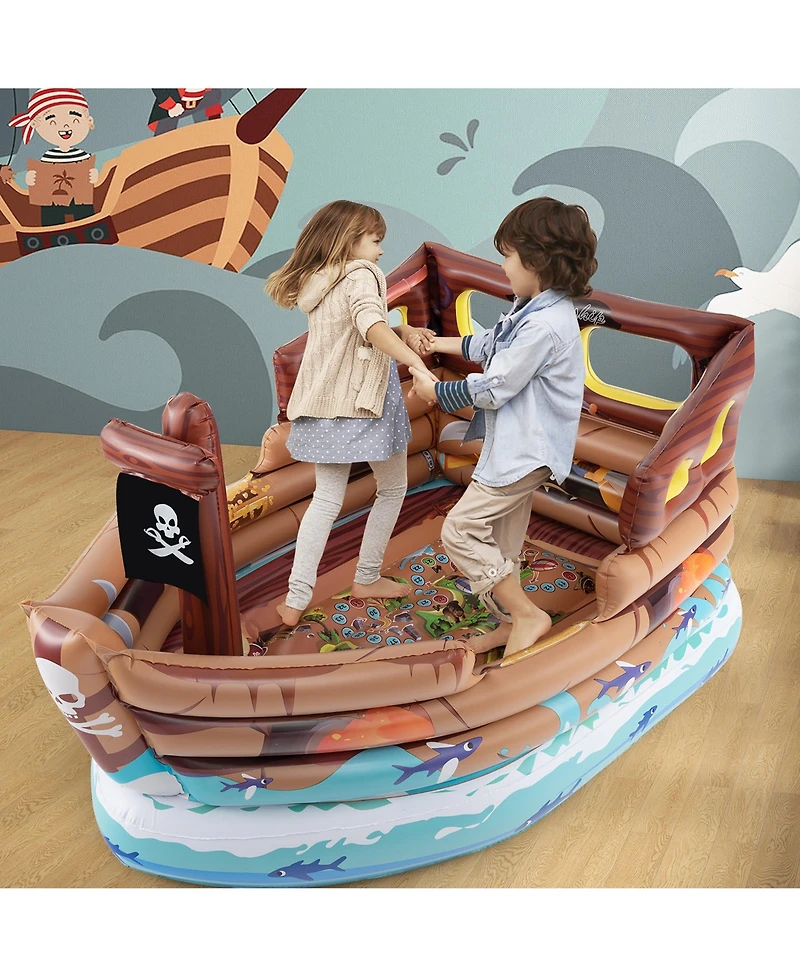 Gymax Inflatable Pirate Ship Playhouse w/ Built in Motor Inflatable Toy Sword