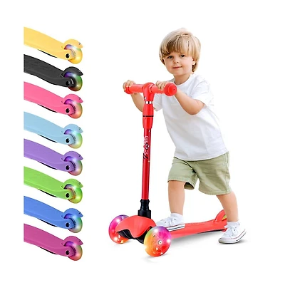 Lightweight and Adjustable Mini Kickboard Scooter with Led Light Wheel for Kids (Red)