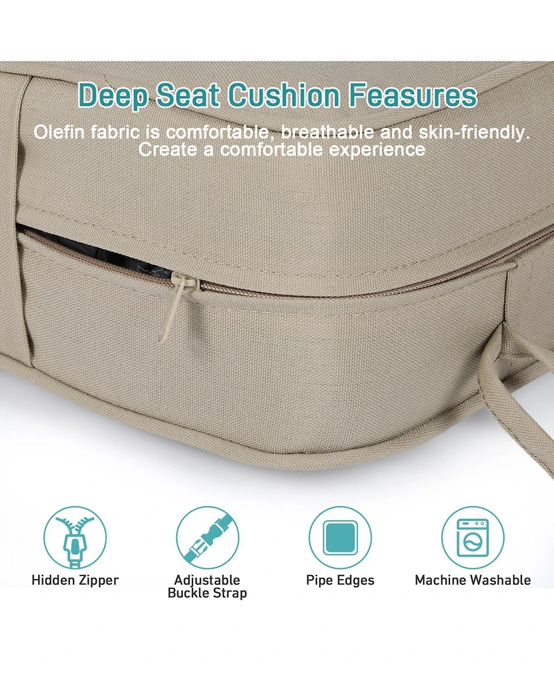 Aoodor 22'' x 24'' Outdoor Deep Seat Chair Cushion Set& Olefin Fabric Slipcover and Sponge Foam (Set of 2 Seats, 2 Backs, 2 Pillows
