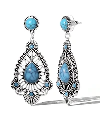 Jessica Simpson Silver-Tone Filigree Teardrop Earrings in Blue