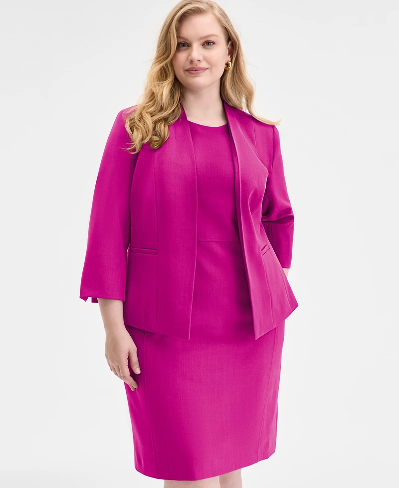 Kasper Plus Collarless 3/4-Sleeve Blazer
