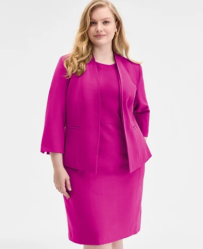 Kasper Plus Collarless 3/4-Sleeve Blazer