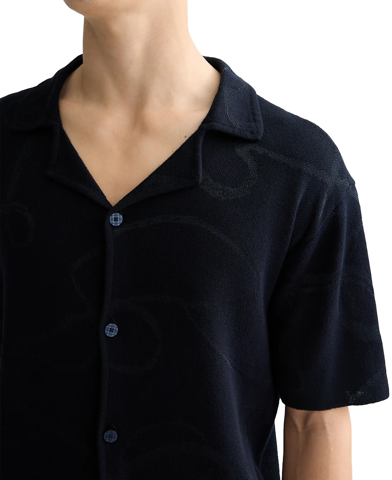 Scotch & Soda Men's Short Sleeve Tonal Jacquard Button-Front Shirt