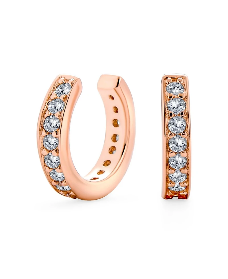 Bling Jewelry Minimalist Ear Cuff Cartilage Cz Band Clip Wrap Helix Earrings 14K Rose Gold