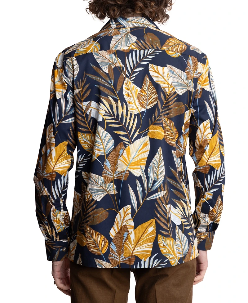 Paisley & Gray Men's Slim Fit Long Sleeve Foliage Print Button-Front Camp Shirt