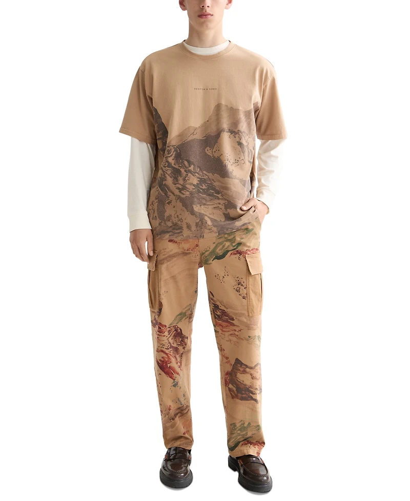 Scotch & Soda Men's Relaxed Fit Short Sleeve Mountain Graphic Crewneck T-Shirt