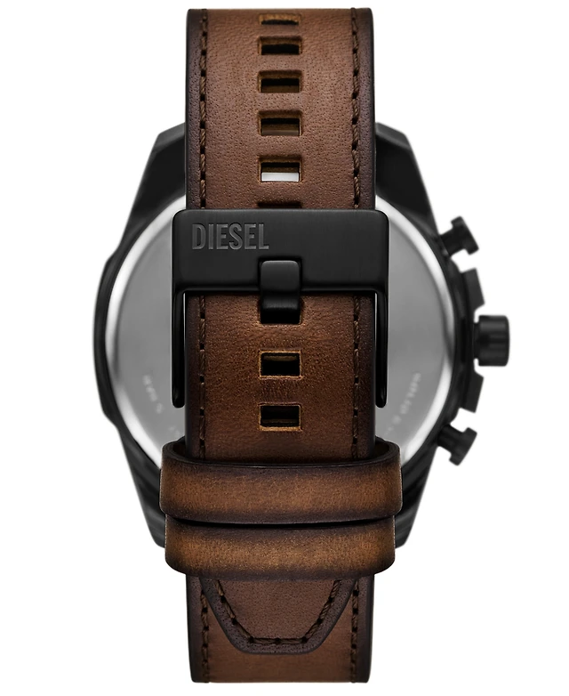 Diesel Men's Mega Chief Chronograph Black Leather Watch And