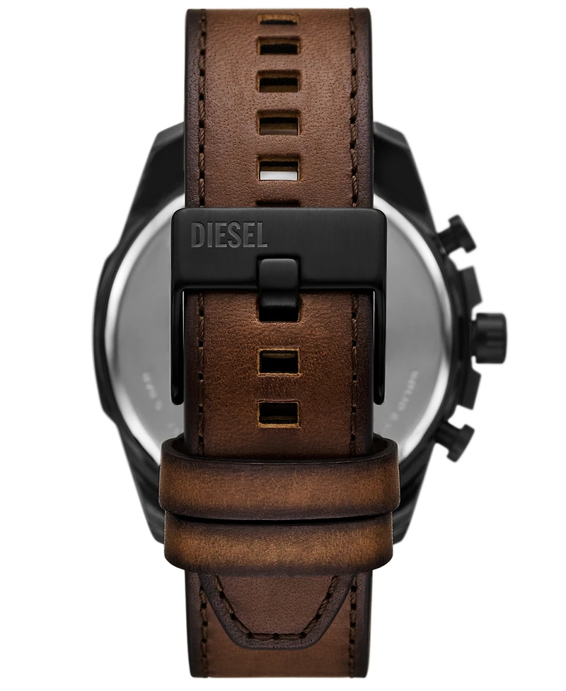 Diesel Men's Mega Chief Slim Quartz Chronograph Brown Leather Watch, 48mm