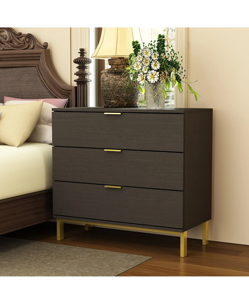 Homsee 3-Drawers Black Wood Chest of Drawers Dresser