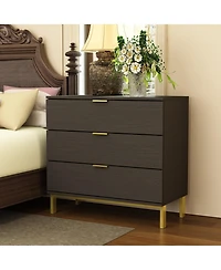 Homsee 3-Drawers Black Wood Chest of Drawers Dresser