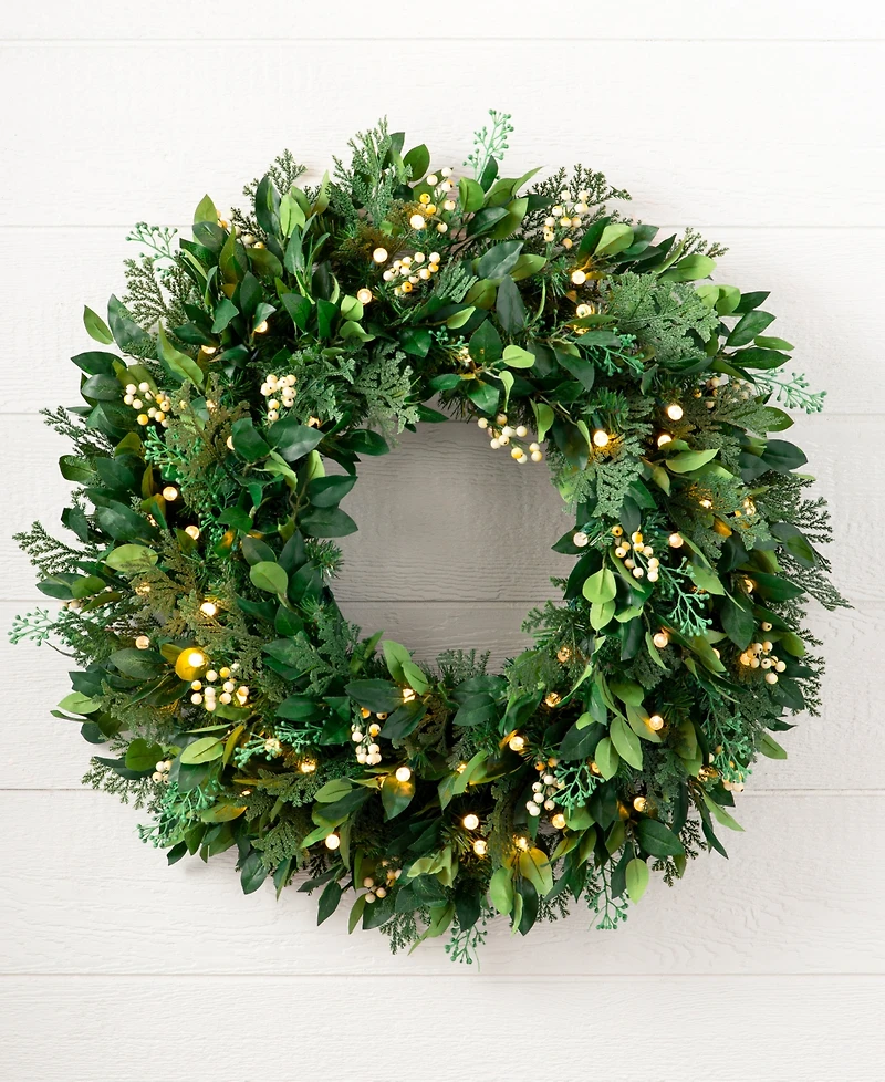 Balsam Hill 24" Outdoor Berry Cypress Pre-Lit Wreath