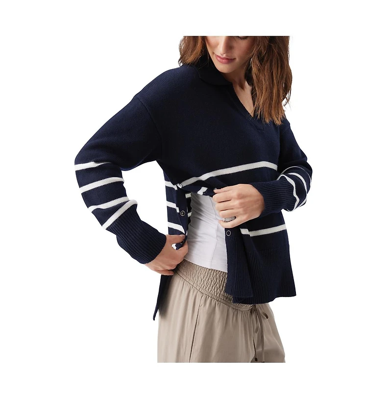 Ripe Maternity Lori Nursing Knit Sweater Navy and White for Comfortable Breastfeeding