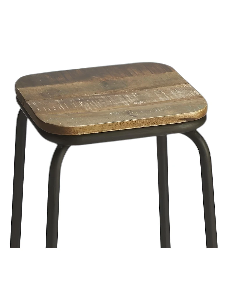 Solid Wood and Iron Backless Counter Height Bar Chair