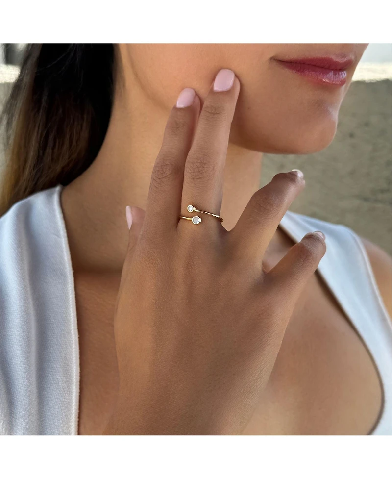 Adornia Fine 14k Gold Vermeil .925 Sterling Silver Adjustable Crystal Overlapping Ring