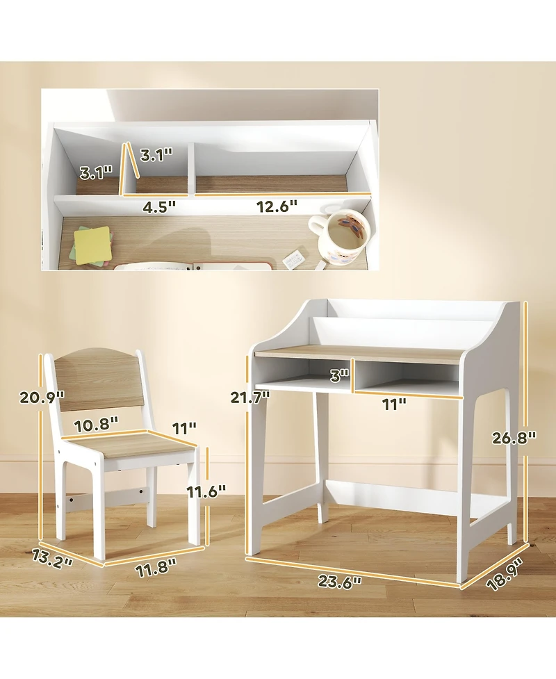 Qaba Kids Desk and Chair Set, Children Study Table with Chair,