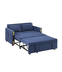Homlux 55.5"W Navy Teddy Velvet Sleeper Loveseat with Dual-Pull Sleeper Design