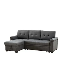 Homlux 84"W Dark Gray Linen Reversible Sleeper Sectional Sofa with Storage Chaise