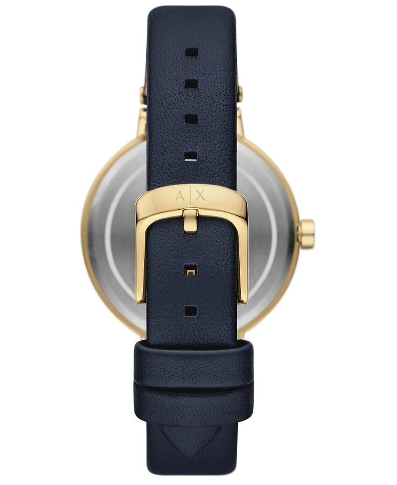 A|X Armani Exchange Women's Quartz Two-Hand Blue Leather Watch, 36mm