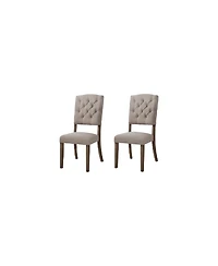 Set of Two Tufted Upholstered Linen Dining Side Chairs with Open Back