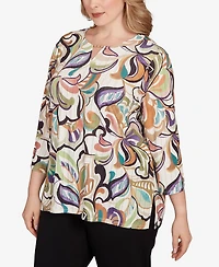 Alfred Dunner Plus Classic Abstract Scroll Split Neck Top