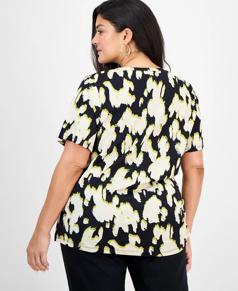 I.n.c. International Concepts Plus Cotton V-Neck Short-Sleeve Top, Macy's Exclusive