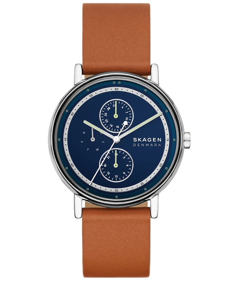 Skagen Men's Signatur Quartz Multifunction Brown Leather Watch, 40mm