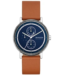 Skagen Men's Signatur Quartz Multifunction Brown Leather Watch, 40mm