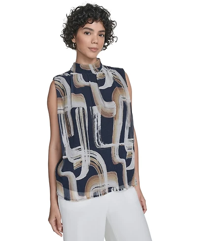 Calvin Klein Women's Printed Mock-Neck Sleeveless Blouse