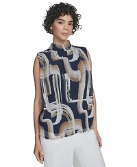 Calvin Klein Women's Printed Mock-Neck Sleeveless Blouse