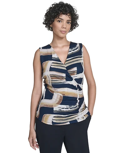 Calvin Klein Women's Printed Surplice-Neck Ruched Blouse