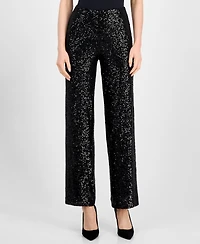 Anne Klein Women's Sequin High-Rise Wide-Leg Pants