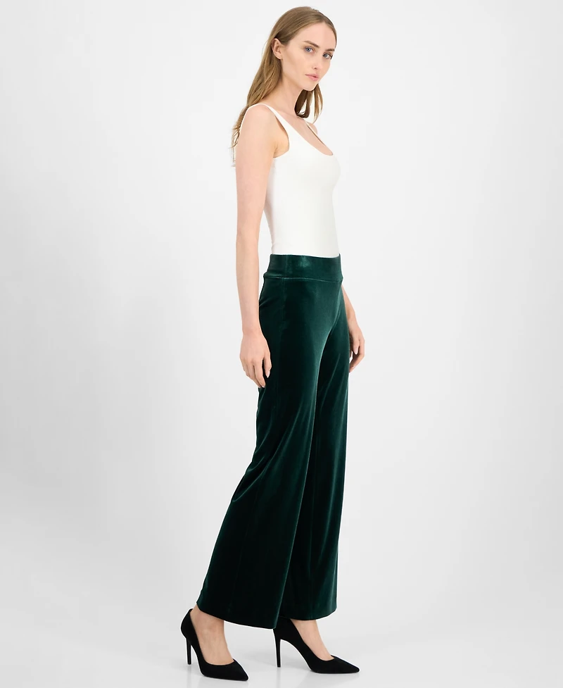 Anne Klein Women's Velvet High-Rise Pull-On Wide-Leg Pants