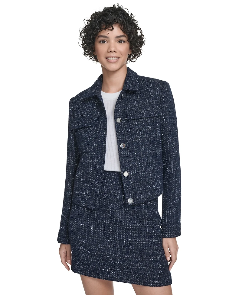 Calvin Klein Women's Boucle Cropped Long-Sleeve Jacket