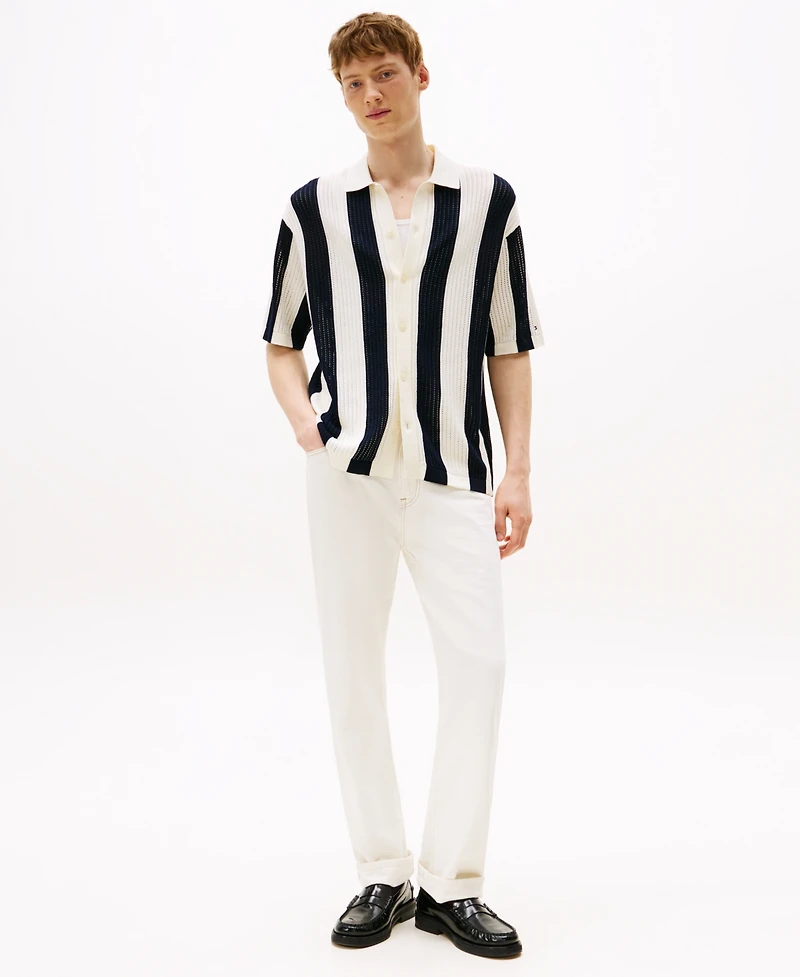 Tommy Hilfiger Men's Stripe Button Front Open Knit Shirt