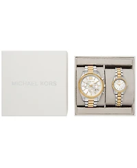 Michael Kors His and Hers Lexington Chronograph and Three-Hand Two-Tone Stainless Steel Watch Gift Set, 44mm and 26mm