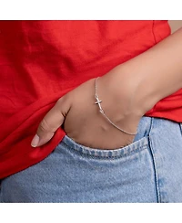 Bling Jewelry Religious Spiritual Minimalist Horizonal Tiny Sideways Cross Bracelets Communion Gift .925 Sterling Silver 7-8 Inch Adjustable
