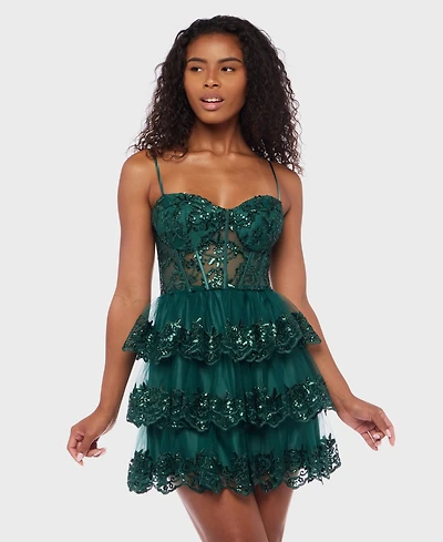 Alex & Sophia Juniors' Embellished Short Fit Flare Dress