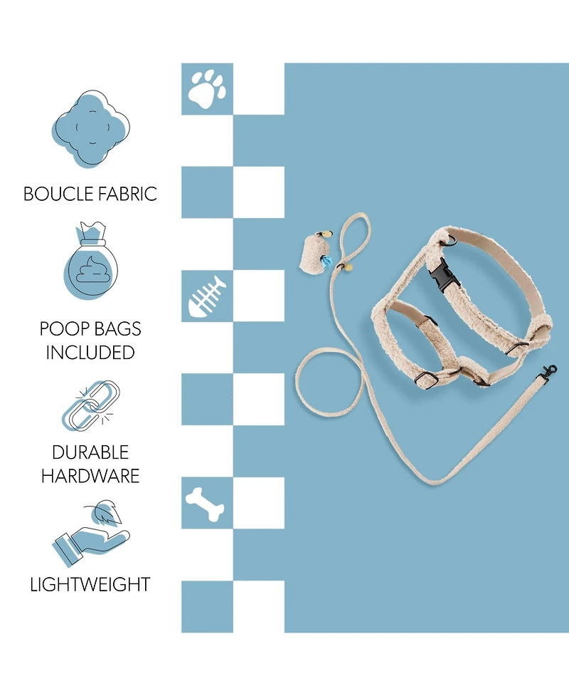 Teddy Boucle Adjustable H Harness Leash Walk Set with Poop Bag Pouch