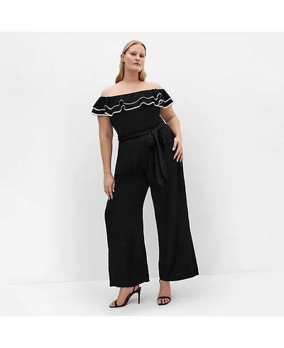 City Chic Women's Demure Off Shoulder Frill Jumpsuit